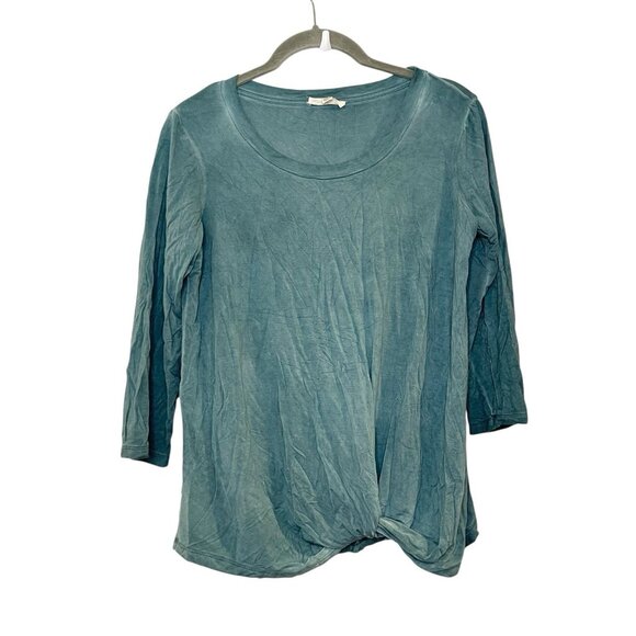 Jane‎ and Delancey Teal Mineral Wash Twist Knot Front Stretch T-Shirt Top Size S - Picture 1 of 5